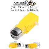 Çift Eksenli Motor Redüktörlü 6V 250 Rpm 1 Adet Sarı Dc Motor Arduino Robotik Motor Deney Okul Bilim Araba Yapım - 6-8 Volt