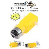 Çift Eksenli Motor Redüktörlü 6V 250 Rpm 2 Adet Sarı Dc Motor Arduino Robotik Motor Deney Okul Bilim Araba Yapım