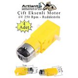 Çift Eksenli Motor Redüktörlü 6V 250 Rpm 4 Adet Sarı Dc Motor Arduino Robotik Motor Deney Okul Bilim Araba Yapım