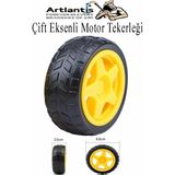 Çift Eksenli Motor Tekerleği 1 Adet Sarı Dc Motor Arduino Robotik Motor Tekerlek Deney Okul Bilim Araba Yapım - Standart - 66 mm