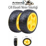 Çift Eksenli Motor Tekerleği 2 Adet Sarı Dc Motor Arduino Robotik Motor Tekerlek Deney Okul Bilim Araba Yapım - Standart - 66 mm