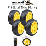 Çift Eksenli Motor Tekerleği 4 Adet Sarı Dc Motor Arduino Robotik Motor Tekerlek Deney Okul Bilim Araba Yapım - Standart - 66 mm