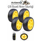 Çift Eksenli Motor Tekerleği 4 Adet Sarı Dc Motor Arduino Robotik Motor Tekerlek Deney Okul Bilim Araba Yapım