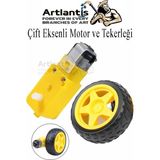 Çift Eksenli Motor ve Tekerleği 1 Paket Sarı Dc Motor Arduino Robotik Motor Tekerlek Deney Okul Bilim Araba Yapım - Standart - 66 mm