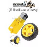 Çift Eksenli Motor Ve Tekerleği 1 Paket Sarı Dc Motor Arduino Robotik Motor Tekerlek Deney Okul Bilim Araba Yapım