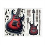 Çift Elektro Gitar Tasarımı Mdf Tablo 25cmX 35cm