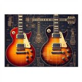 Çift Elektro Gitar Tasarımı Model Ahşap Tablo 25cmX 35cm