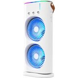 Çift Fanlı Nemlendirici Masaüstü Vantilatör, Bldc Sessiz Motor, 360° Dönebilen Bağımsız Fanlar, 3 Hız Kademesi, 280 ml Su Tankı, USB Type-C Şarjlı, Rgb Işıklı Mini Hava Soğutucu - Beyaz