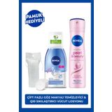 Çift Fazlı Göz Makyaj Temizleme Suyu 125ML ve Kadın Sprey Deodorant Pearl&Beauty 150ml, Pamuk Hediye