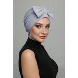 Çift Fiyonklu Açık Gri Hazır Türban Tesettür Havuz Bonesi