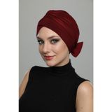 Çift Fiyonklu Bordo Hazır Türban Tesettür Havuz Bonesi