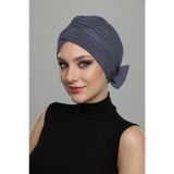 Çift Fiyonklu Koyu Gri Hazır Türban Tesettür Havuz Bonesi
