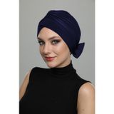 Çift Fiyonklu Lacivert Hazır Türban Tesettür Havuz Bonesi
