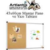 Çift Fonksiyonlu 45X60 cm Yazı Tahtası ve Mantar Pano, Alüminyum Çerçeveli - Ahşap - Beyaz - Seçenek 1