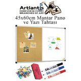 Çift Fonksiyonlu Yazı Tahtası Ve Mantar Pano 45X60 Cm 1 Adet Alüminyum Çerçeveli Yazı Tahta Kalemi Ve Silgisi Harita Çivisi