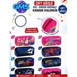 Çift Gözlü Desenli Kalemlik, Geniş Hacimli Dayanıklı Kumaş Tasarımı - Antik Gri - Seçenek 1