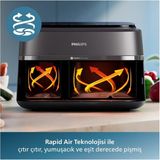 Çift Hazneli 9 Litre Hava Fritözü, Rapid Air Teknolojisi, Siyah Renk - Ahşap