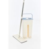 Çift Hazneli Flat Mop Seti – Mikrofiber Bezli, Sıkmalı, Paslanmaz Çelik Saplı Temizlik Kovası - Bej