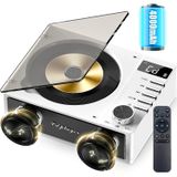 Çift Hoparlörlü 4000mAh Şarj Edilebilir CD Çalar, FM Radyo ile Bluetooth Masaüstü CD Çalar, Uzaktan Kumandalı CD Boombox, LCD Ekran, Destek USB/TF Kartı/AUX/3.5mm Ev için Kulaklık Jakı (Siyah)
