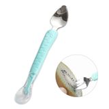 Çift Kafa Bebek Silikon Gıda Kaşığı (Yeşil) - Meyve Kazıma Çamur Kaşığı, Bebekler için Besleme ve Eğitim Gereçleri, Bebek Led Sütten Kesme Malzemeleri