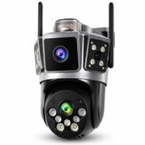 Çift Kameralı 6MP Full HD WiFi Güvenlik Kamerası, Hareket Takipli Polis Çakarlı Alarmlı Çift Yönlü Sesli 355° Pan 90° Tilt 5X Dijital Zoom Renkli Gece Görüşlü IP66 Dış Mekan Uzaktan İzleme Kamerası