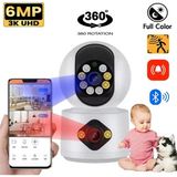 Çift Kameralı 6mp Wifi Ip Kamera, Gece Renkli Görüşlü, Bebek ve Evcil Hayvan Monitörü, Beyaz