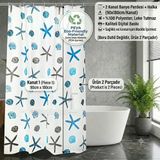 Çift Kanatlı Banyo Perdesi, Desenli Duş Perdesi, Küvet Perdesi, Halkalı 2 Adet 90X180 Cm