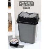 Çift Kapaklı Plastik Çöp Kovası - Ev Ofis Banyo Mutfak Çöp Kovası Gri 20 Litre Gri