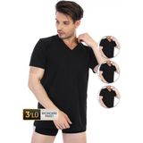 Çift Kaplan Erkek Beyaz Süprem V Yaka T-Shirt 3'lü Paket Düz Yaka Normal Kesim Düz Kol