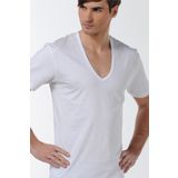 Çift Kaplan Erkek Derin V Yaka Beyaz T-shirt 0936