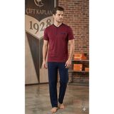 Çift Kaplan Erkek Düz Patlı Kısa Kol Pijama Takımı 8100 - Bordo - XL