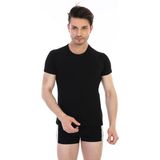 Çift Kaplan Erkek Elastanlı Siyah T-Shirt 0954 3'lü Ekonomik Paket - 2XL