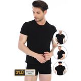 Çift Kaplan Erkek Elastanlı Siyah T-Shirt 0954 3'lü Ekonomik Paket - XL