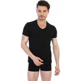 Çift Kaplan Erkek Elastanlı V Yaka Siyah T-Shirt 0956 3'lü Paket - 2XL