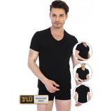 Çift Kaplan Erkek Elastanlı V Yaka Siyah T-Shirt 0956 3'lü Paket