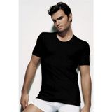 Çift Kaplan Erkek Ribana Bisiklet Yaka Siyah T-Shirt 841 3'lü Paket - 2XL