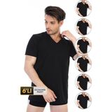 Çift Kaplan Erkek Süprem V Yaka Siyah T-Shirt 945 6'lı Eknomik Paket - 2XL