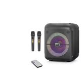 Çift Karaoke Mikrofonlu Bluetooth Hoparlör Fm Radyo 20W 10.5 İnç Rgb Kumandalı Siyah Ndr2210