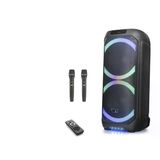 Çift Karaoke Mikrofonlu Bluetooth Hoparlör Fm Radyo 60W 2X12 İnç Rgb Kumandalı Siyah Ndr1312