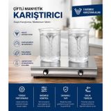 Çift Karıştırıcılı Laboratuvar Manyetik Karıştırıcı, Paslanmaz Çelik, 2600 RPM, 3L Kapasite, 20x30x4.5 cm