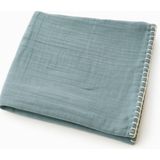 Çift Katlı %100 Organik Muslin Bebek Battaniye , Pike -Petrol Mavisi - 110 x 110