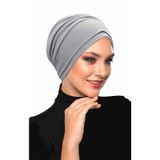 Çift Katlı Astarlı Açık Gri Hazır Türban Tesettür Dış Ve Havuz Bonesi