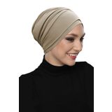 Çift Katlı Astarlı Bej Hazır Türban Tesettür Dış Ve Havuz Bonesi