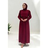 Çift Katlı Bağlama Detay Elbise 6003 Bordo - 46
