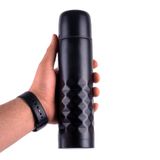 Çift Katlı Kapaklı Siyah Çelik Termos Matara 0.50 Litre