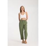 Çift Katlı Müslin Düz Pantolon - Asker Yeşili - 3XL