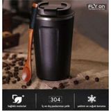 Çift Katman El Yakmaz 380 Ml Ergonomik Çelik Sızdırmaz Kupa Sıcak Soğuk Özellikli Termos - 0,35 lt - Siyah
