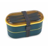 Çift Katmanlı Bento Kutusu, Plastik, Mavi, 700ml, Çatal Kaşık Çubuk Dahil, Sızdırmaz, Taşınabilir
