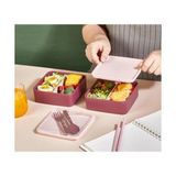 Çift Katmanlı Bento Öğle Yemeği Kutusu – 1200 ml – Mikrodalgaya Uygun, Sızdırmaz & Taşınabilir – Kaşık & Çatal Dahil – 14X14X10 cm – Bpa Içermez (Mürdüm) - standart