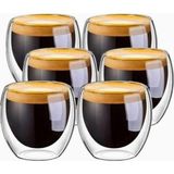 Çift Katmanlı Espresso Cam Bardak Seti 6'lı 80 ml | Borosilikat Double Wall Isı Yalıtımlı Şe